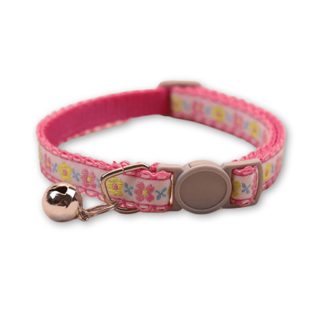 Bright floral pattern on a handmade pet collar, suitable for cats and puppies, with an adjustable fit.