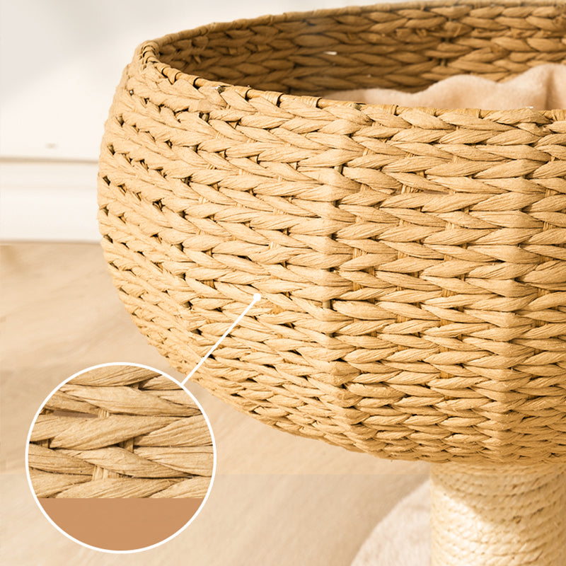 Premium pet supplies: a handmade plush cat tree tower with a comfy sleep bowl and sisal for scratching.