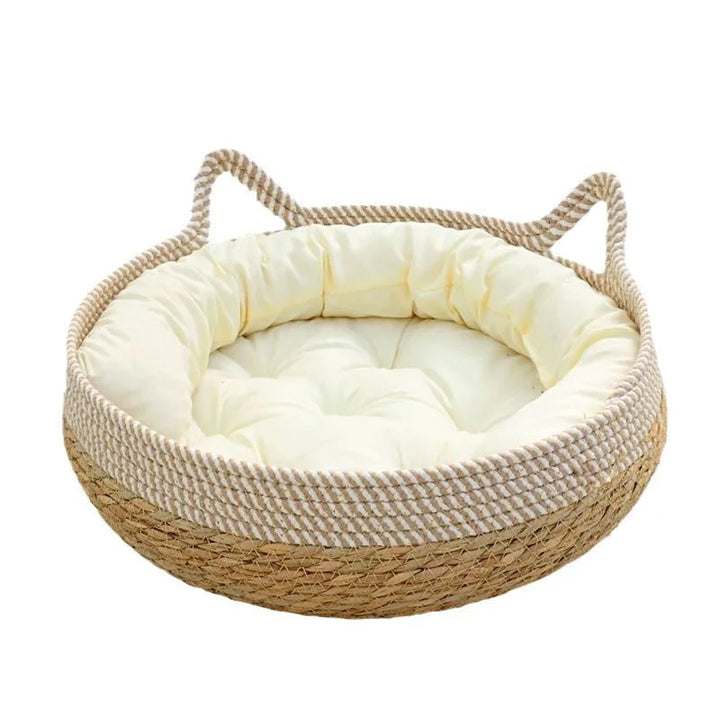 Small pet bed, unisex, made from natural cotton wicker, ideal for lasting comfort.