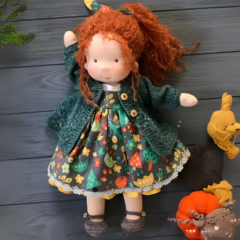 Unique handmade Waldorf doll, an heirloom natural toy for inspiring imaginative play.