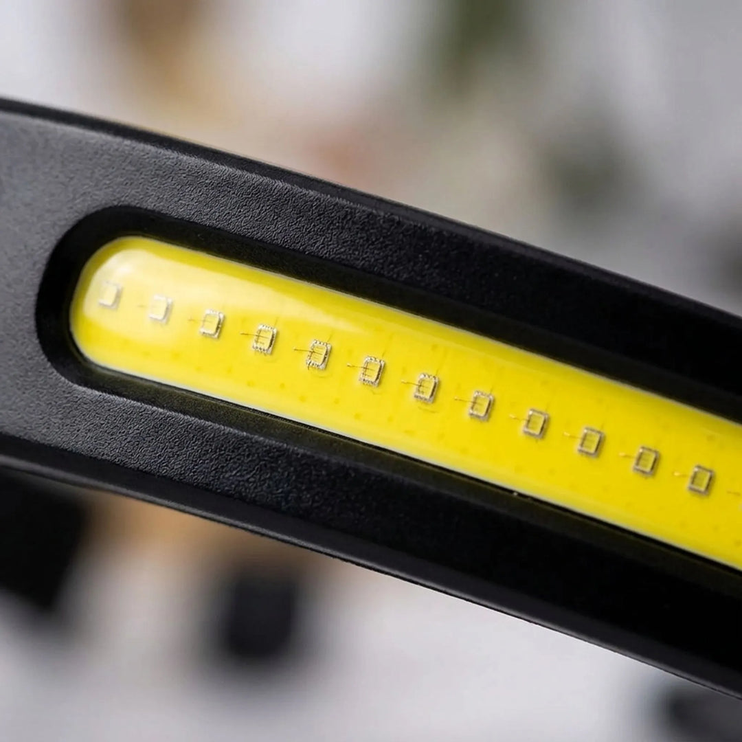 Lightweight hands-free LED headlamp with motion sensor, ideal for night work & adventure. USB rechargeable.