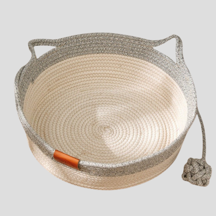 Handwoven cotton rope cat bed, cozy and durable for lounging cats, by Noko Pets.