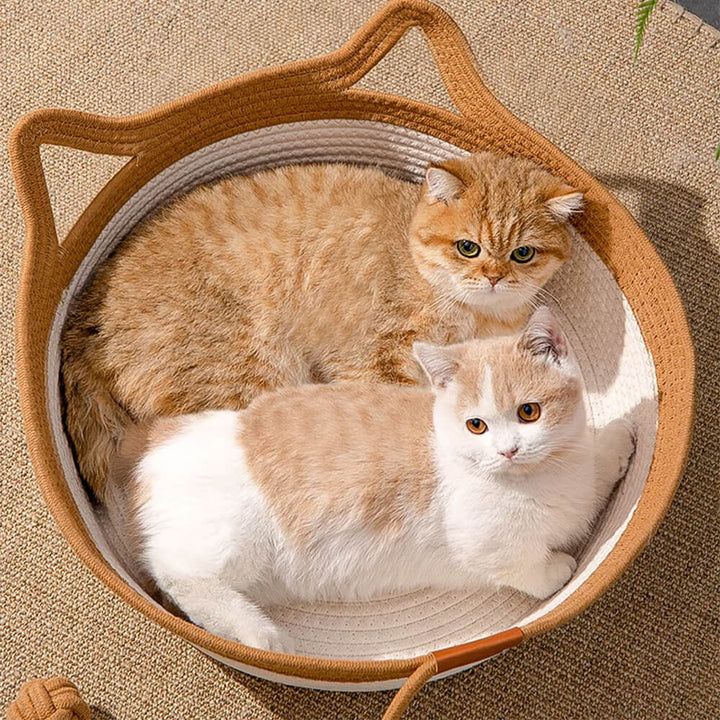 Detail of the durable handwoven texture of the pet nest bed, quality cotton for cats