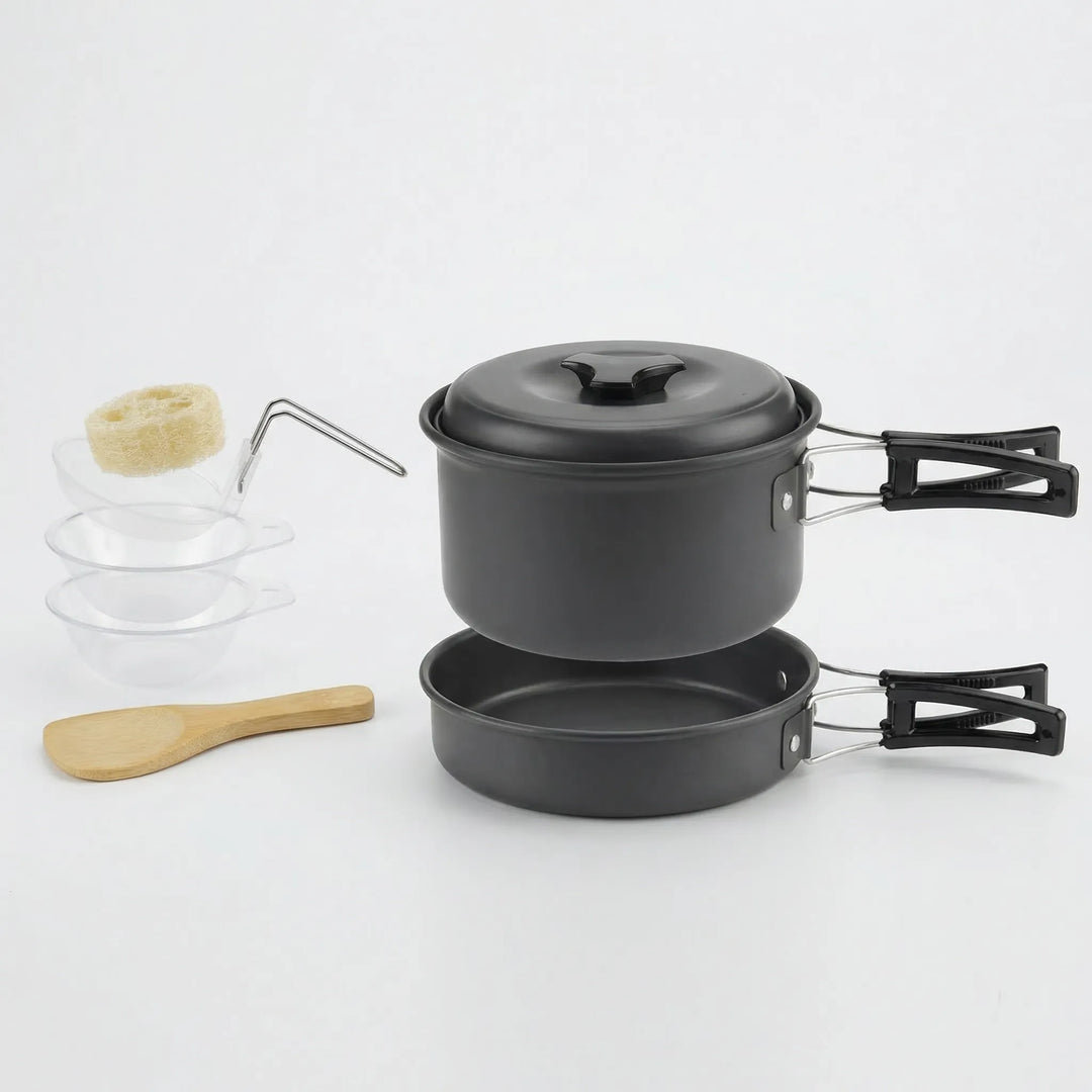 Durable outdoor cooking set, ideal for camp kitchens & preparing meals while camping.