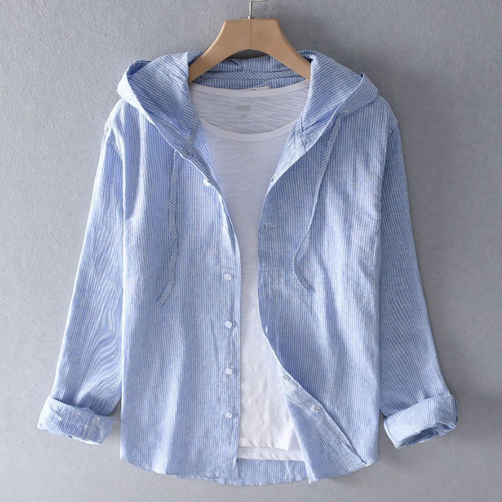 Women's casual striped button-up hoodie with long sleeves, perfect for spring/summer lightweight style.