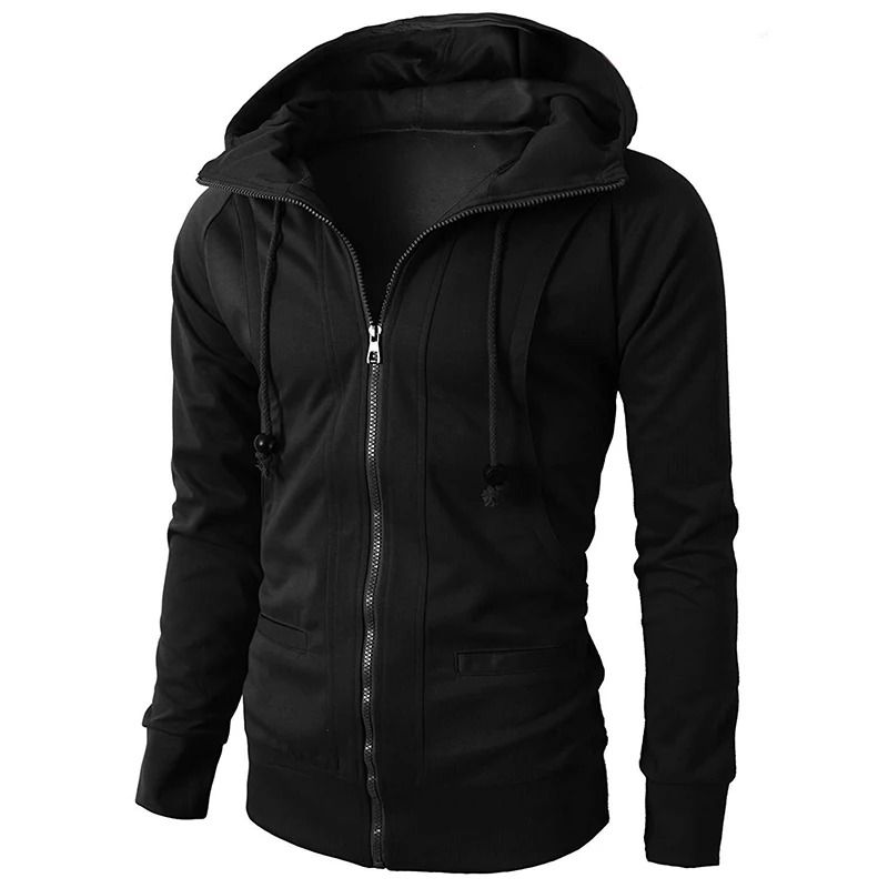 Versatile black men's full-zip hoodie, perfect for athletic activities or everyday casual style.