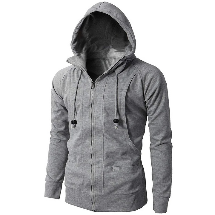 Men's everyday gray full-zip hoodie, ideal for comfortable casual wear & versatile loungewear.