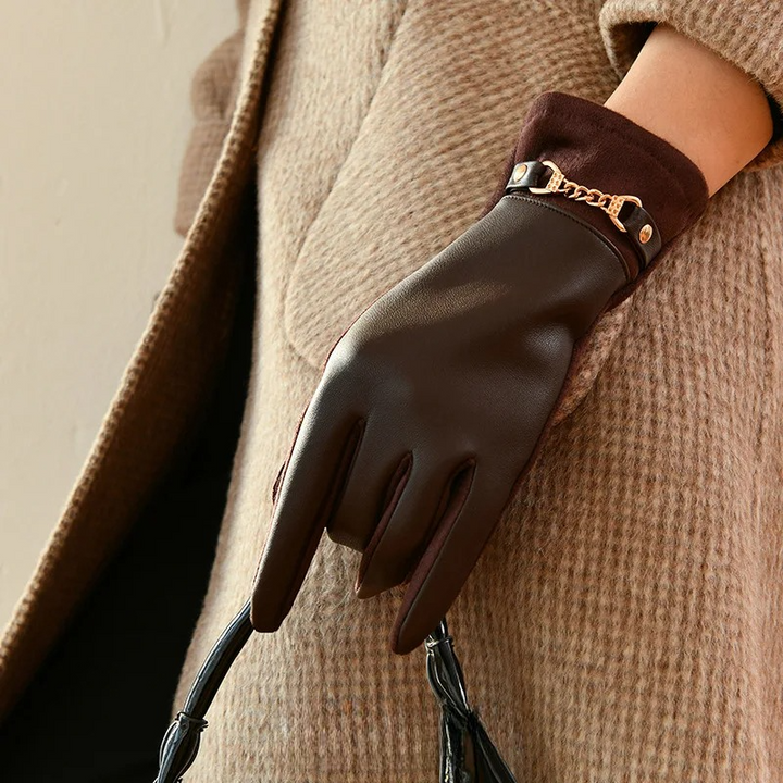 Cashmere lined women's gray leather gloves. Keep hands warm & stylish all winter. Elegant fashion gloves.