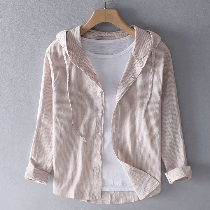 Relaxed fit women's striped hoodie, lightweight and casual with button-up front, ideal for comfortable spring wear.