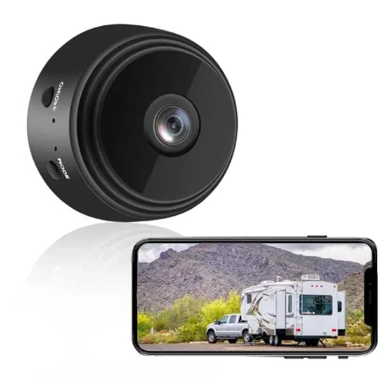 HD wireless backup camera for RVs & trailers, with night vision, motion detection, & smartphone compatibility.