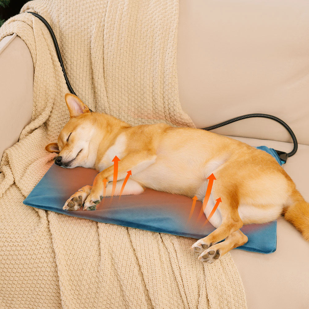 Chew-proof pet blanket in a neutral grey, offering waterproof protection and soothing heat for animals.