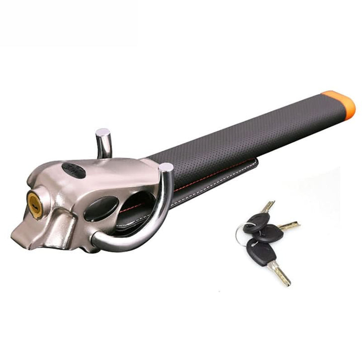 Universal fit steering wheel lock, an essential heavy-duty anti-theft device for car safety.