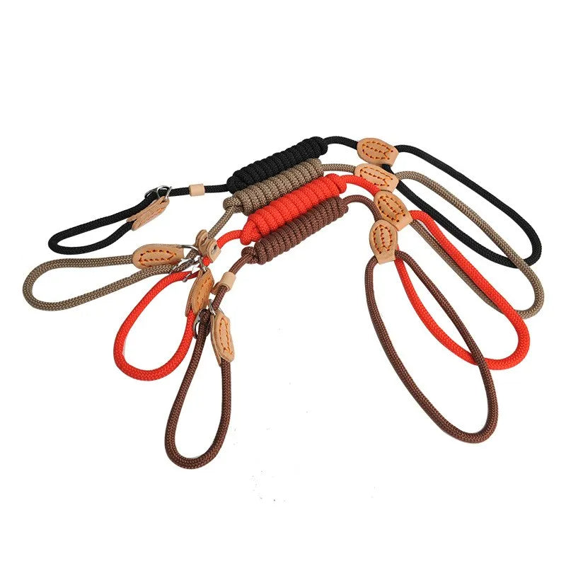 Durable black rope slip leash for dogs, designed for reliable heavy-duty use.