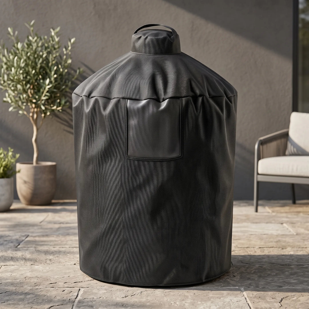 Heavy-duty outdoor grill cover. Provides weather-resistant and waterproof protection for your BBQ on the patio.