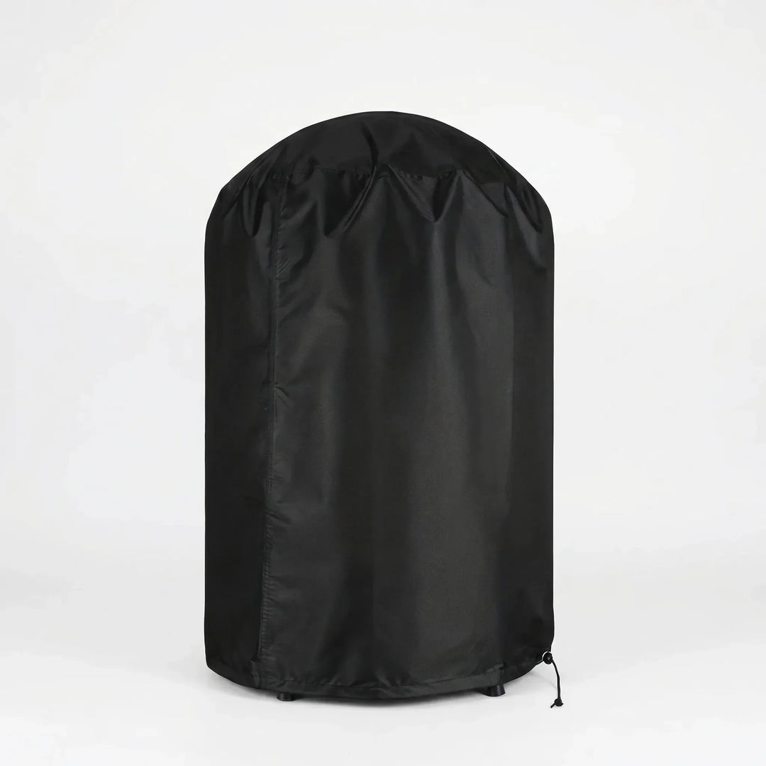 Durable black round grill cover designed for outdoor kettle BBQs. All-weather protection for patio cooking.
