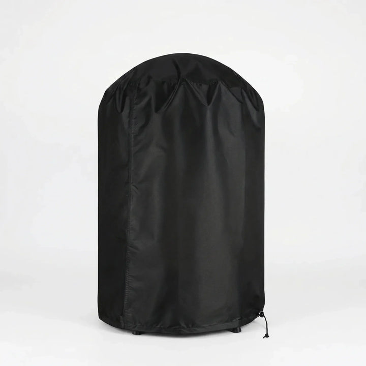 Durable black round grill cover designed for outdoor kettle BBQs. All-weather protection for patio cooking.
