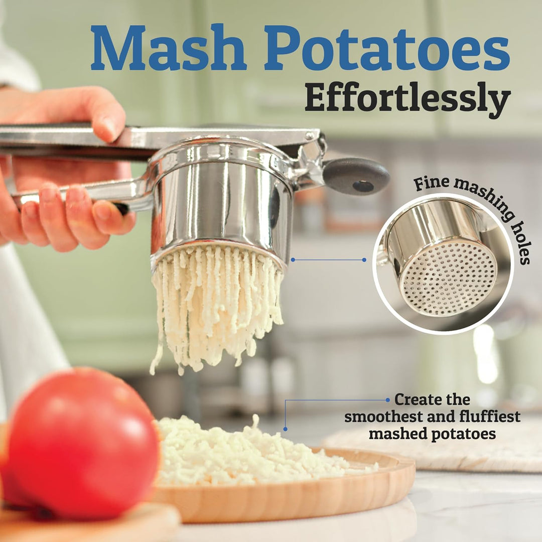 Premium stainless steel potato masher, a robust kitchen tool for perfectly smooth mashed vegetables.