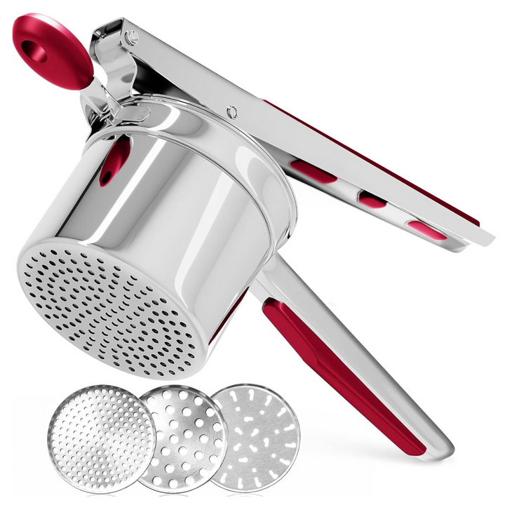 Durable stainless steel potato masher, a robust kitchen tool for effortlessly mashing vegetables.