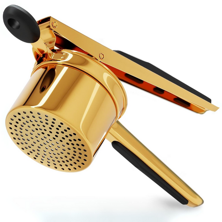 Versatile stainless steel vegetable masher, ideal for potatoes, fruits, and other soft foods.