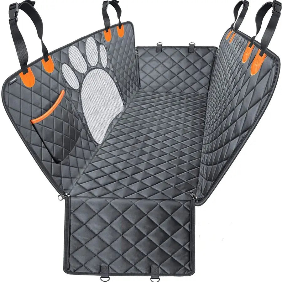 Heavy-duty waterproof pet car seat protector set for backseat with dog safety barriers