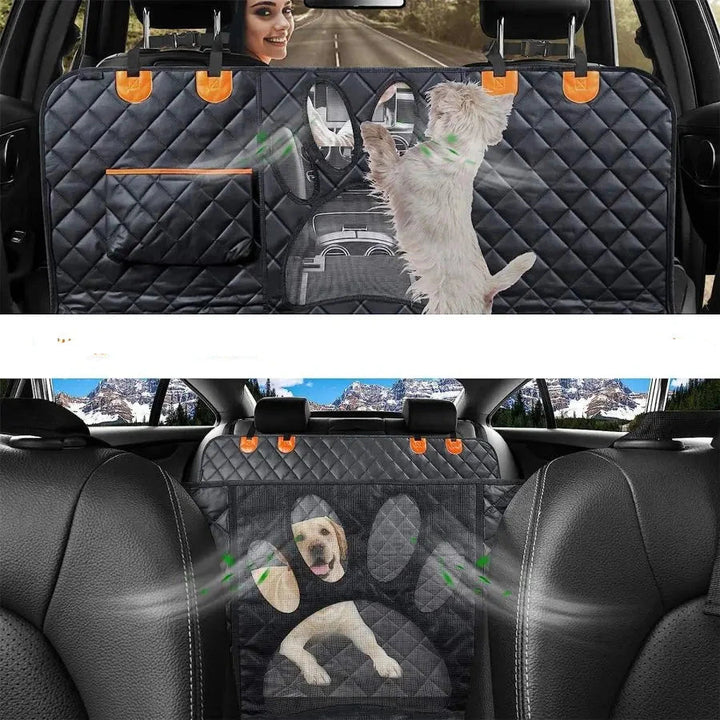 Durable pet travel backseat cover and auto accessory for dog safety and car protection