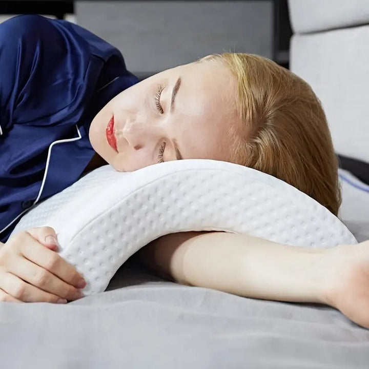 Comfortable ergonomic nap pillow with memory foam for ultimate neck and back support and restful breaks.