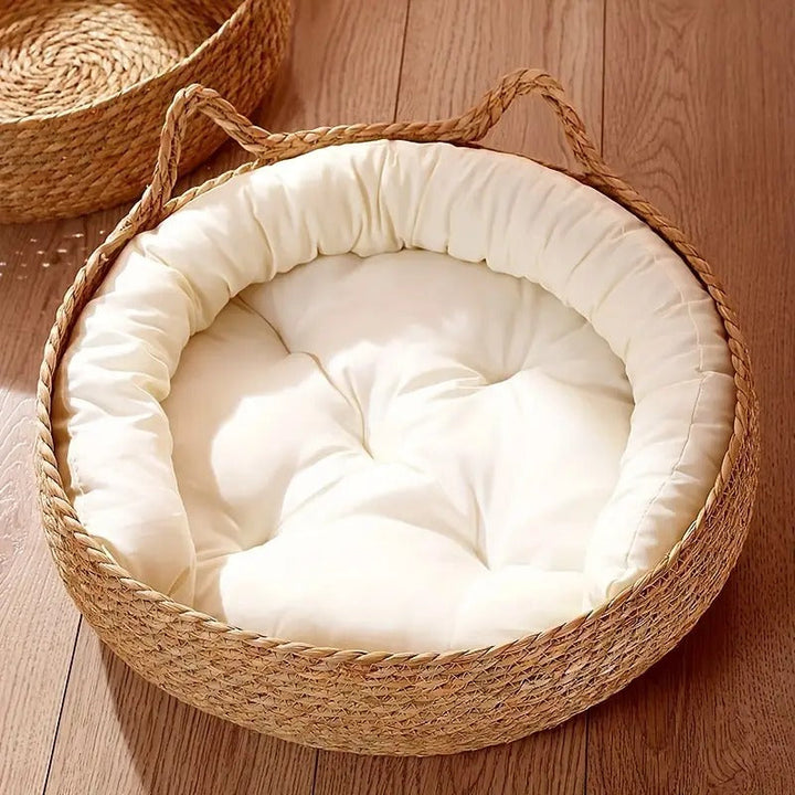 Stylish handwoven rattan cat sanctuary, a cozy and durable pet furniture piece for ultimate comfort.