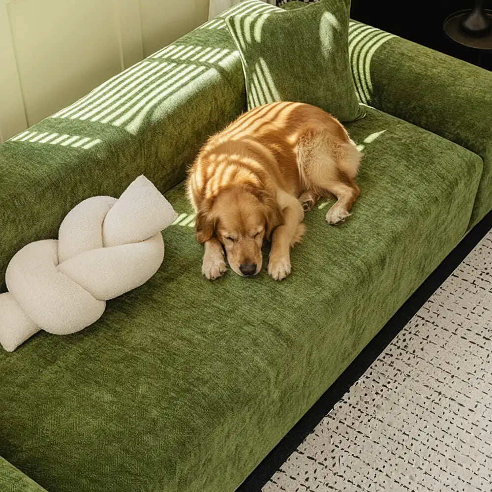 Comfortable stretch chenille sofa cover with a distinctive herringbone design