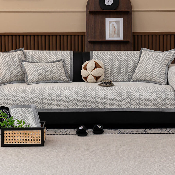 Easy-care, machine washable herringbone chenille couch cover, ensuring lasting home furniture protection.