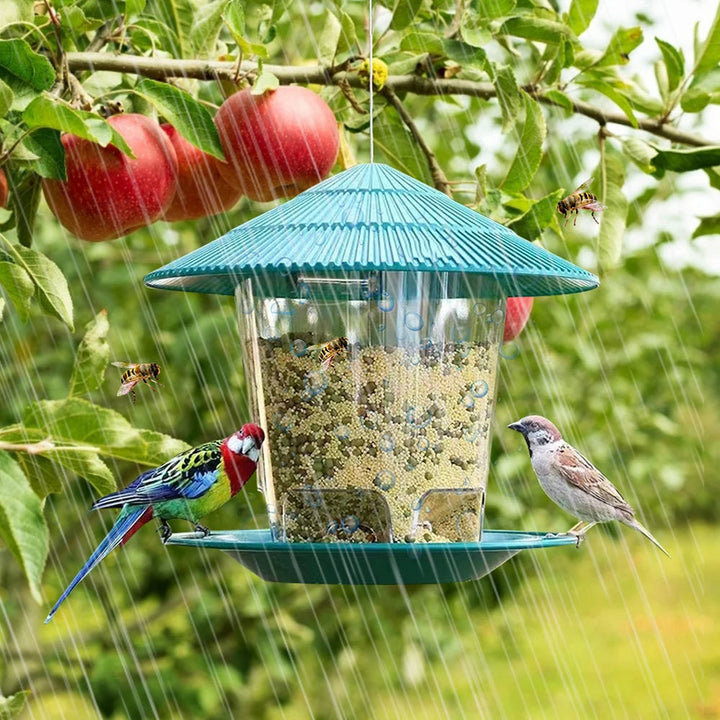 Hexagonal weatherproof hanging bird feeder, large capacity for wild birds, garden decor