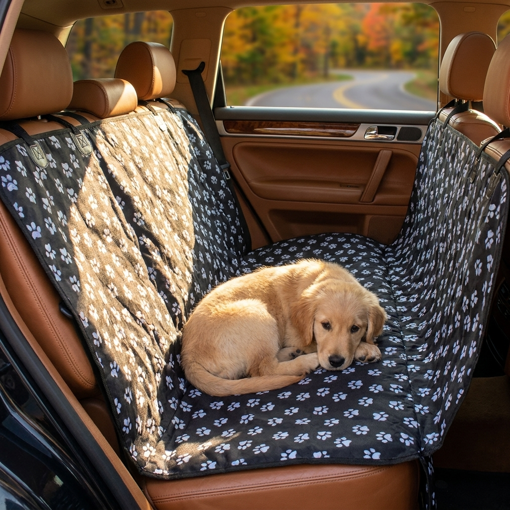 Waterproof, scratch-resistant pet car cargo liner protecting a SUV trunk from dog hair, mud, and spills. Easy to clean.