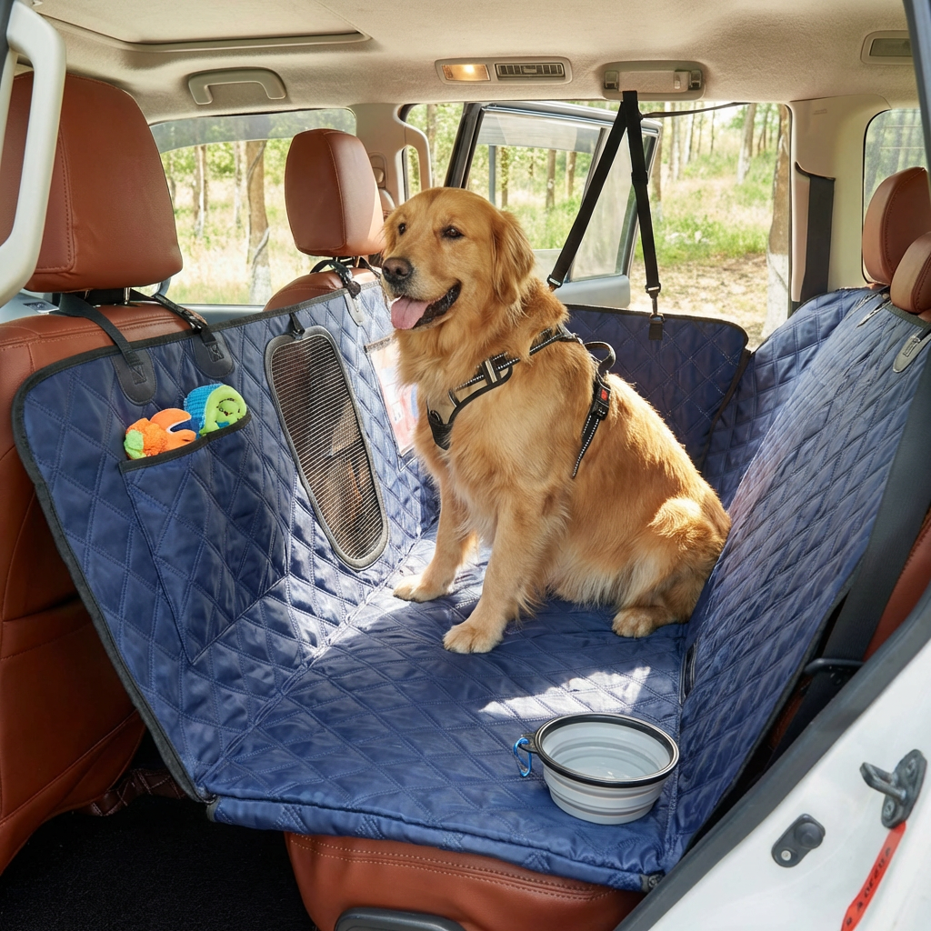 Waterproof dog car seat cover protects vehicle seats from scratches & spills during pet travel. Durable pet car protector.