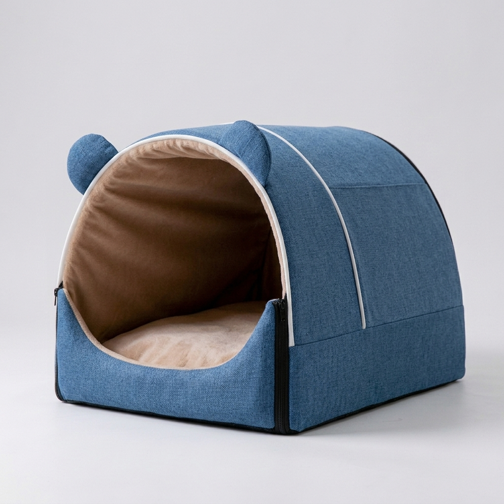 Versatile 2-in-1 pet bed & house with bear ears. Removable, washable plush dog or cat bed for cozy comfort.