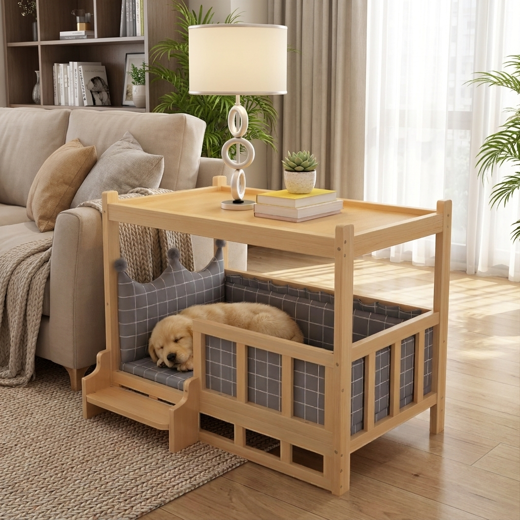 Cozy wooden outdoor dog house, durable shelter for pets in backyard. Provides comfort & protection.
