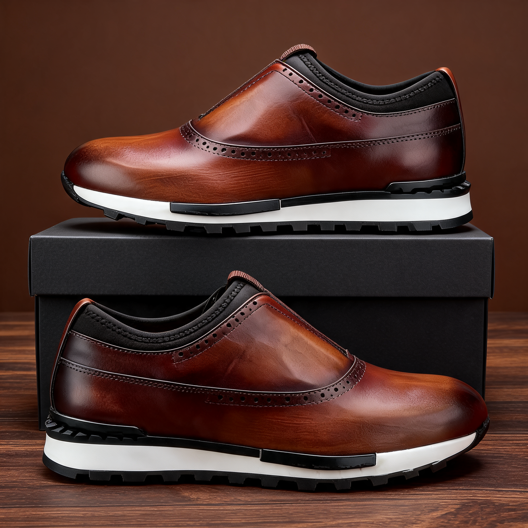 Men's brown round-toe loafers, combining comfort with a stylish, adaptable design for any occasion.
