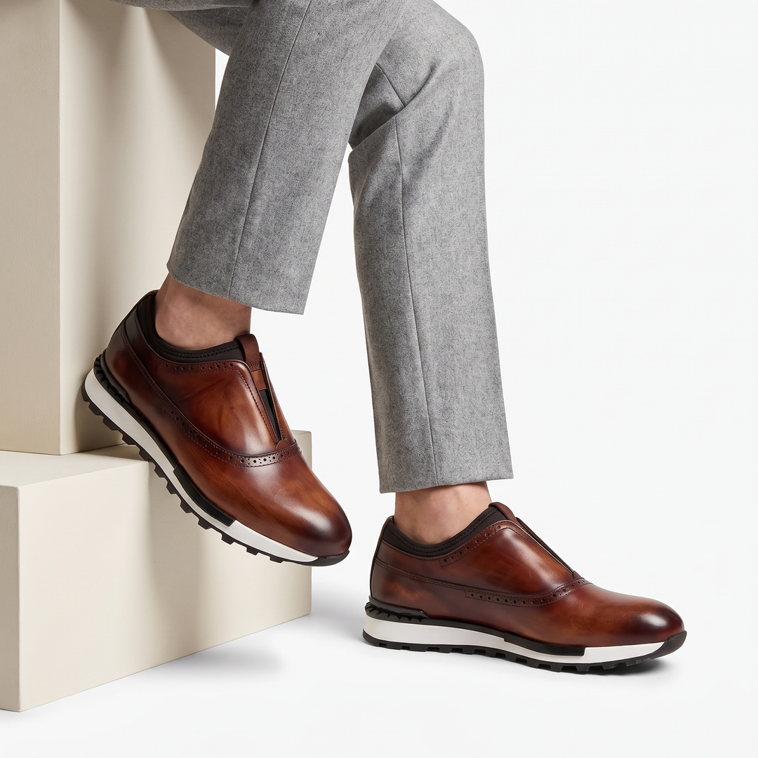 Brown men's versatile slip-on loafers, perfect for casual everyday wear or workwear.