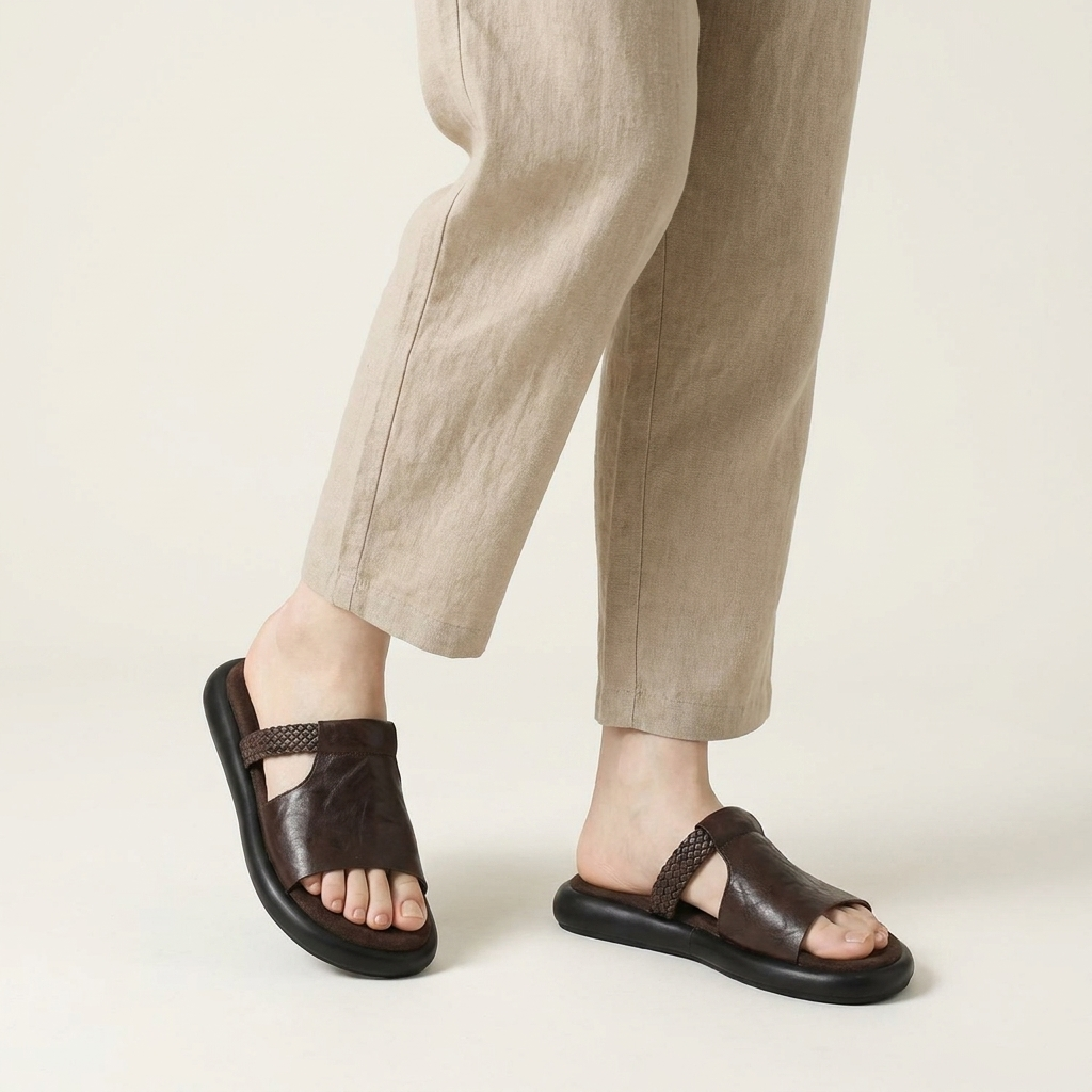 Elegant women's open-toe Palermo flats, providing a comfortable & stylish slip-on experience.