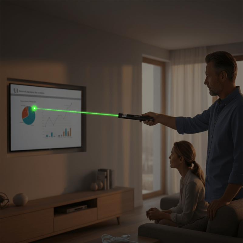 High-power green laser pointer with adjustable focus, long-range for stargazing & outdoor presentations.