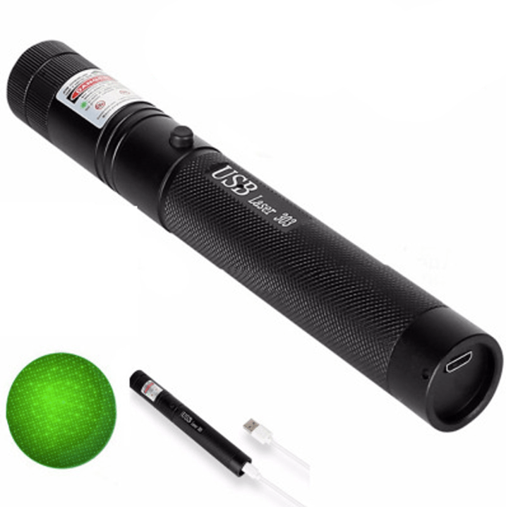 Portable high-power red laser pointer with adjustable focus & safety lock, great for presentations & outdoor fun.