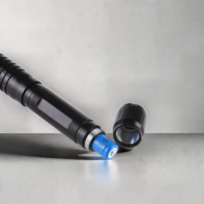 Versatile tactical blue laser flashlight & torch for camping, hiking, survival, and emergency lighting. Essential outdoor gear.