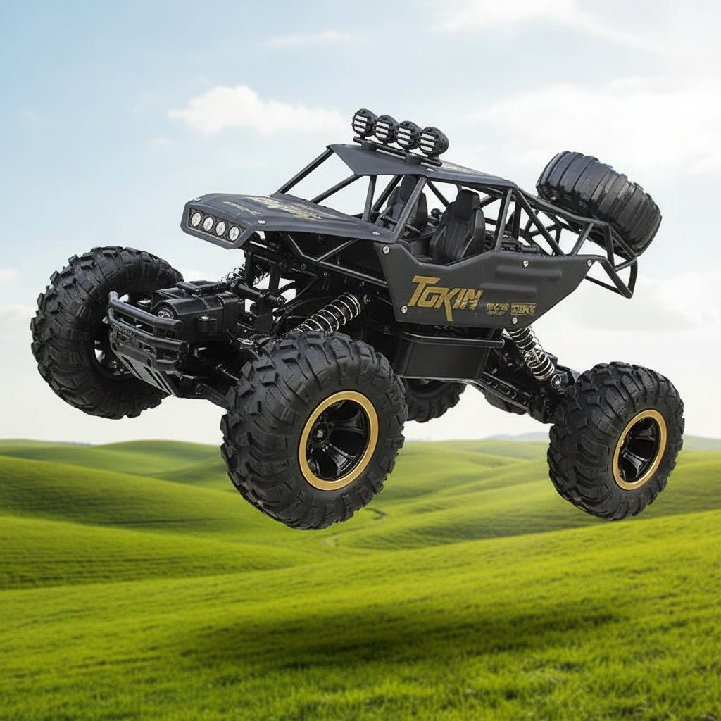 Powerful remote control 4x4 monster truck, a high-speed off-road vehicle designed for extreme terrains.