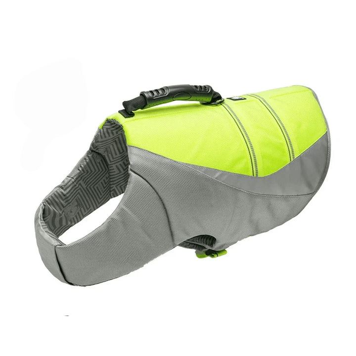 Reflective dog life vest, adjustable pet floatation gear for enhanced visibility & safety in water.
