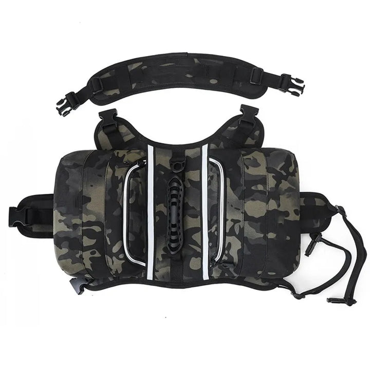 Orange waterproof dog buoyancy aid with adjustable straps, perfect for swimming & outdoor fun.