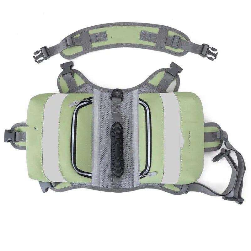 Reflective dog life jacket, ensuring pet safety during water activities & bright visibility.
