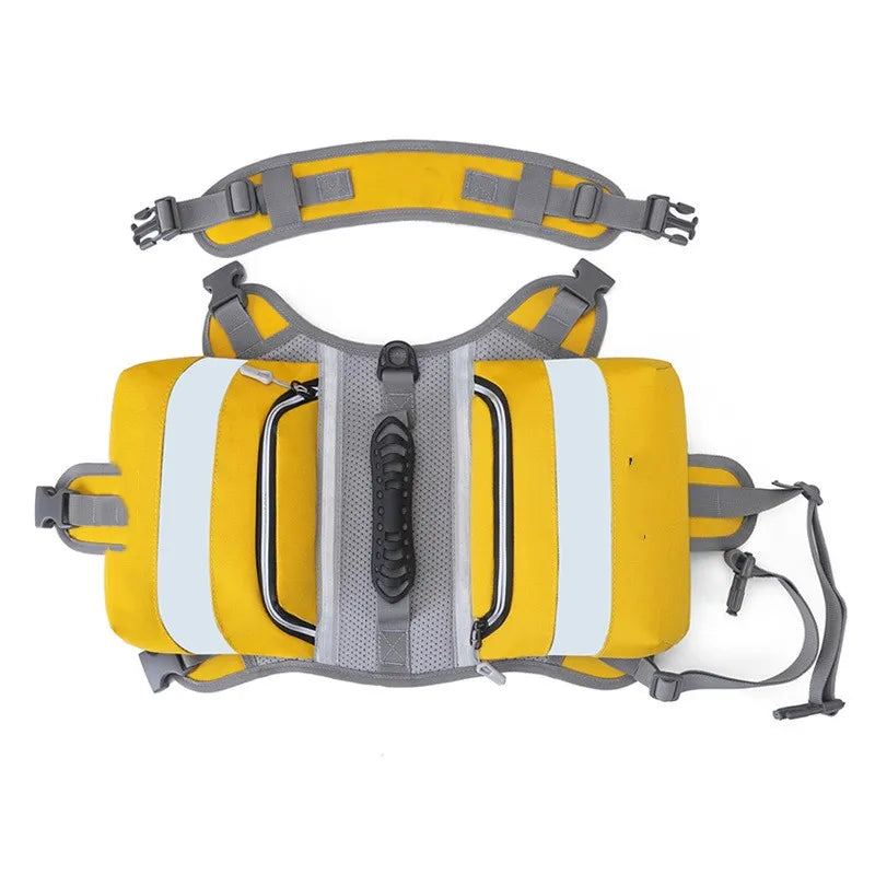 Pet safety dog life vest, offering buoyancy support & high visibility for all water adventures.