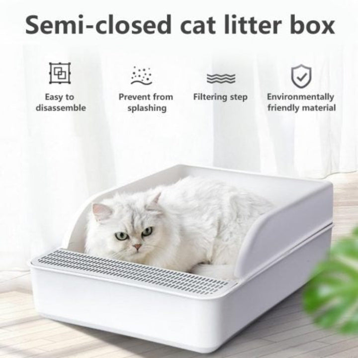 Easy clean cat litter box with scoop, ideal for pet hygiene. No mess design for a cleaner home & indoor cats.