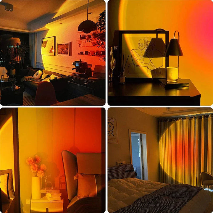 Home decor multi-color projection lamp, offering adjustable sunset effects for ambient bedroom lighting.