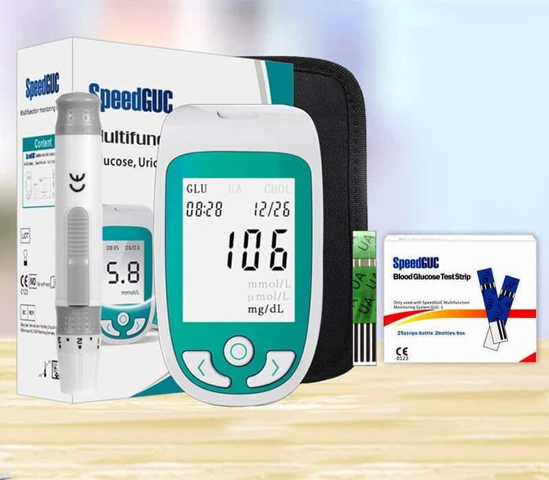 Accurate & convenient at-home health monitor for easily checking cholesterol, glucose, & uric acid levels.