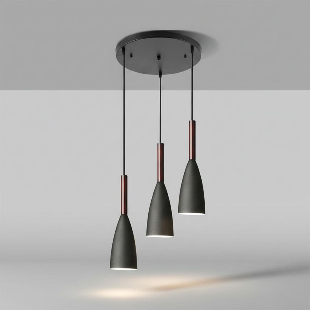 Versatile ScandiBeam triple pendant light, a modern ceiling lamp for kitchen, dining or living room.