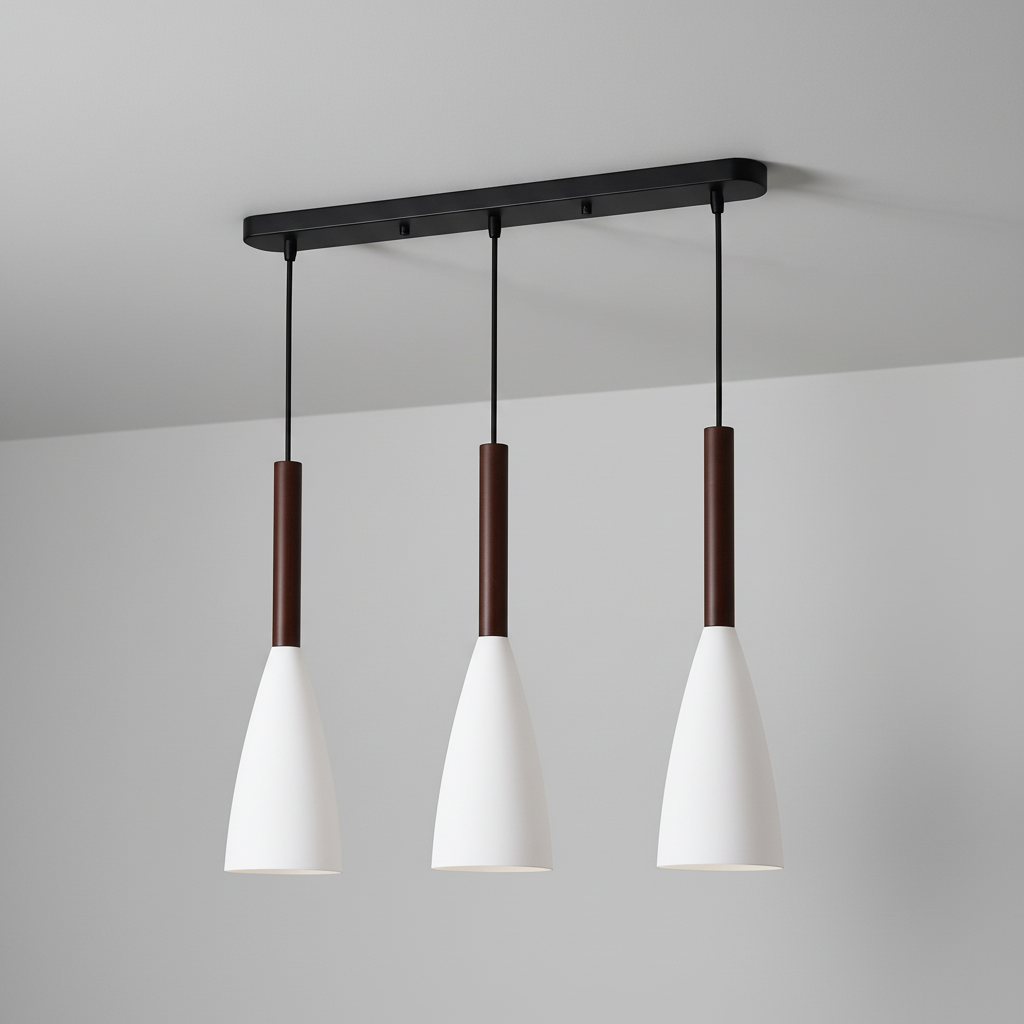 Contemporary ScandiBeam triple pendant light, a stylish ceiling lamp for modern kitchens & dining.